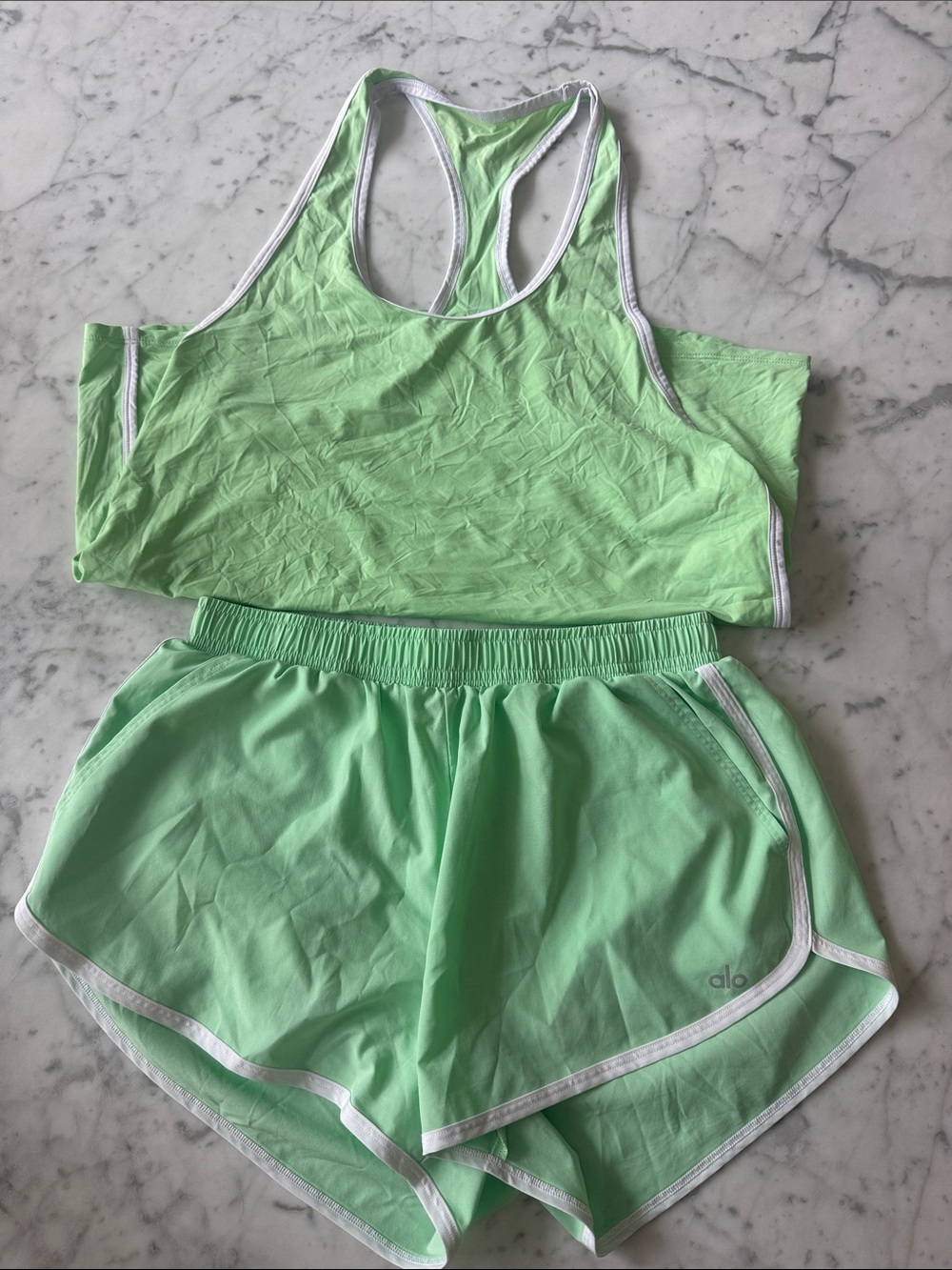 ALO Yoga Mint Green Racerback Tank & Shorts Set both size small | like new